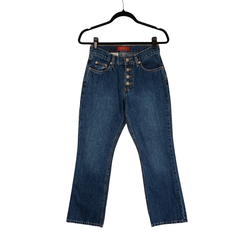 ZENA DENIM Medium Blue Button Fly Denim Jeans Petite 2 NWT